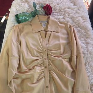 Rena Rowan 100% silk golden beige button-down blouse